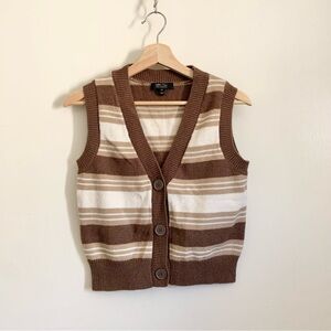 Witty Fox Brown Stripe Knit Button Down Vest Top XS